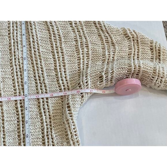 American Eagle Ivory Short Sleeve Hooded Open Knit Open Front Cardigan Duster S - Picture 8 of 9